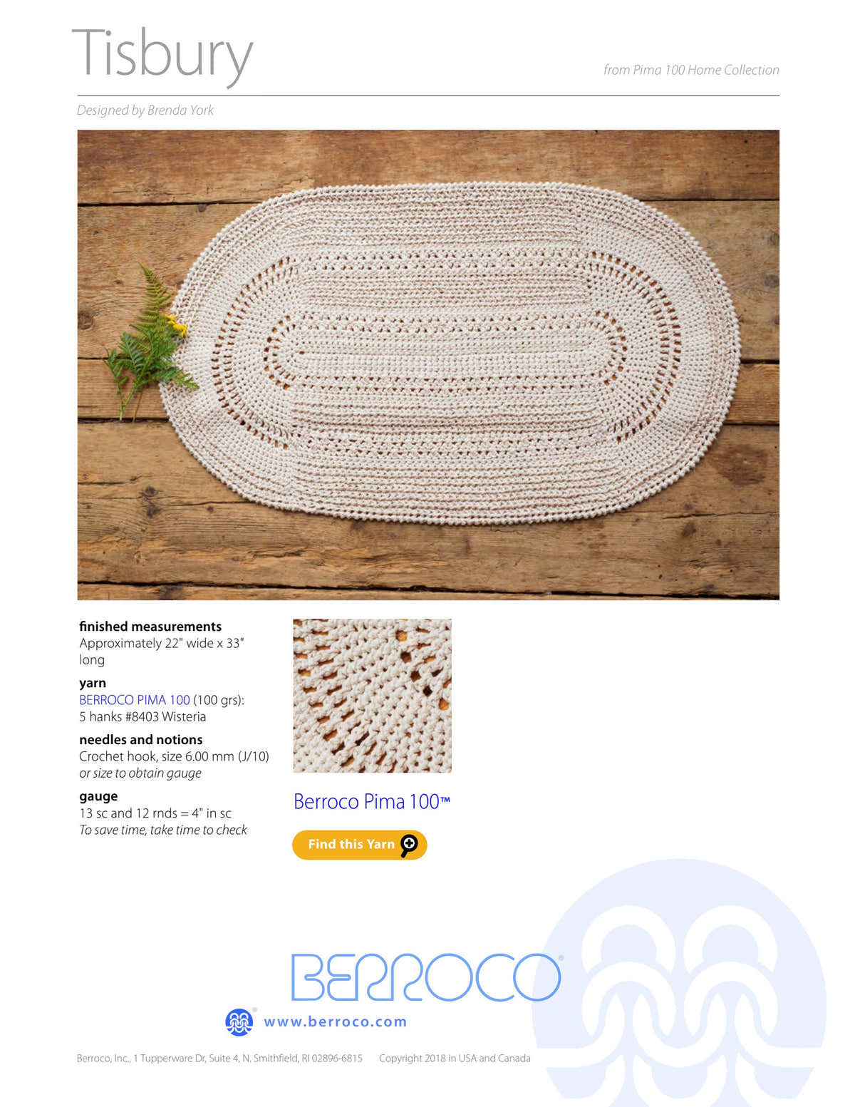 Berroco Tisbury Homeware Crochet Pattern