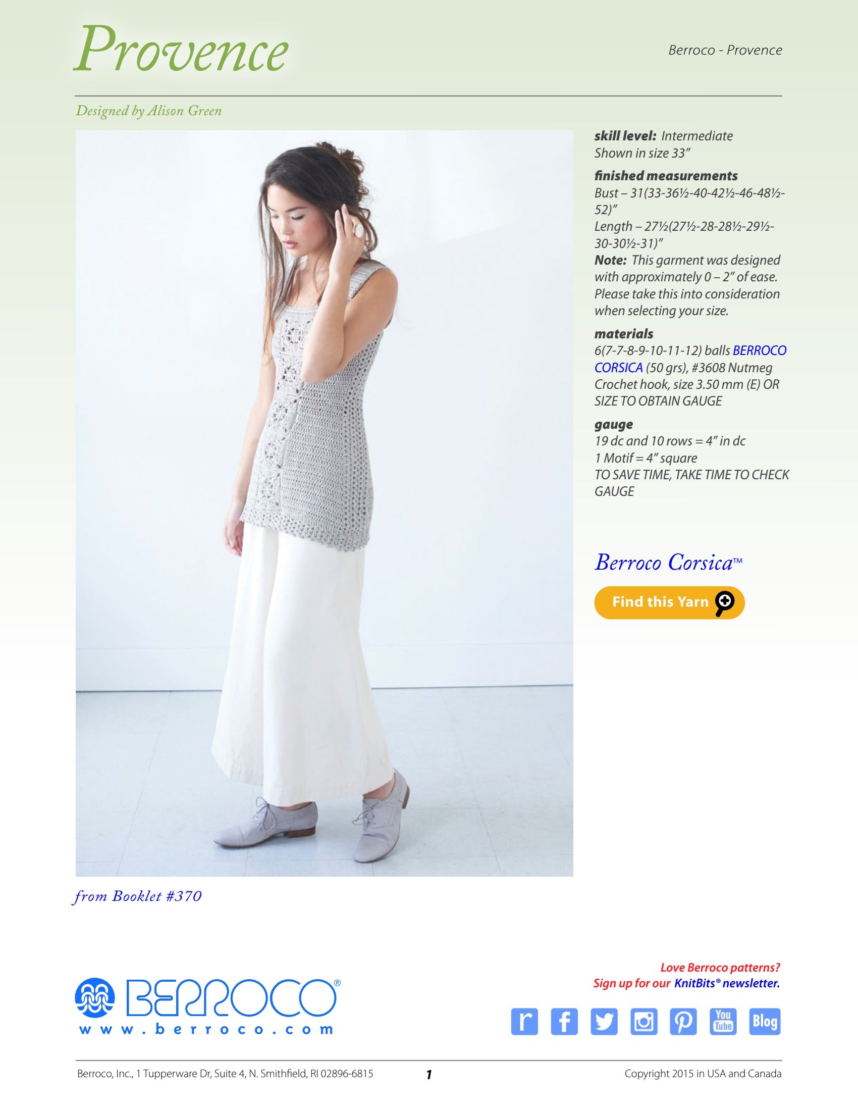 Berroco Provence Vest Crochet Pattern