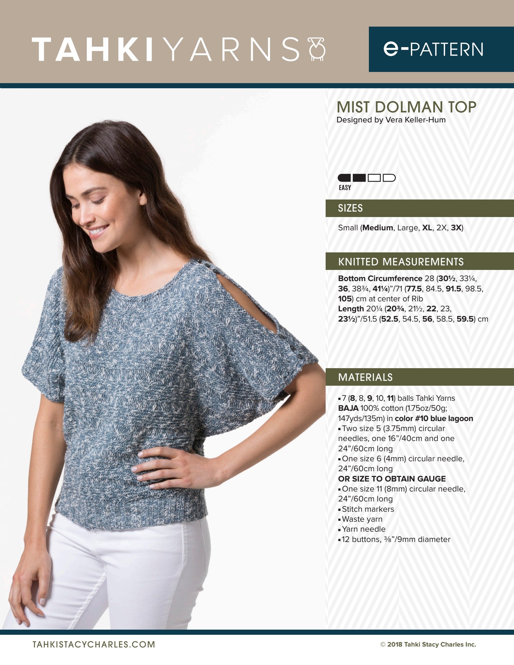 Tahki Yarns Mist Dolman Top Knitting Pattern