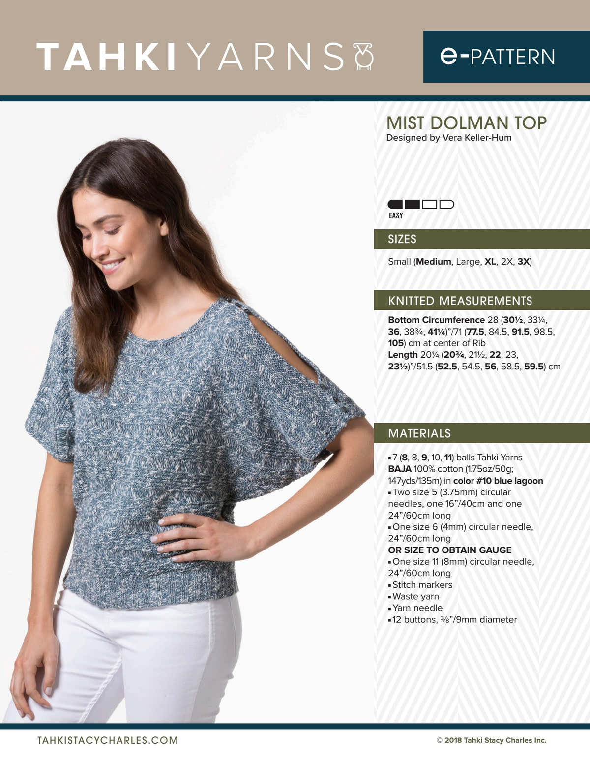 Tahki Yarns Mist Dolman Top Knitting Pattern