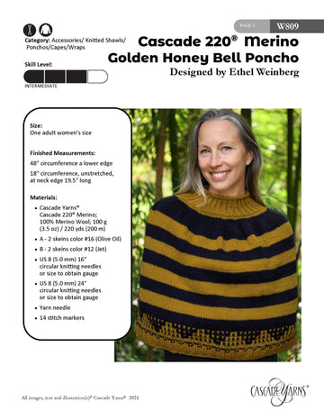 Golden Honey Bell Poncho in Cascade Yarns Cascade 220® Merino - W809 - Free PDF