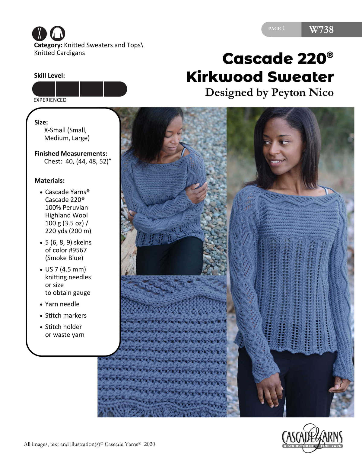 Cascade Yarns W Kirkwood Sweater Jumper Knitting Pattern