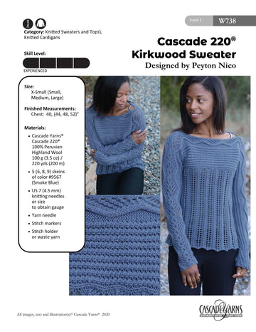 Cascade Yarns W Kirkwood Sweater Jumper Knitting Pattern