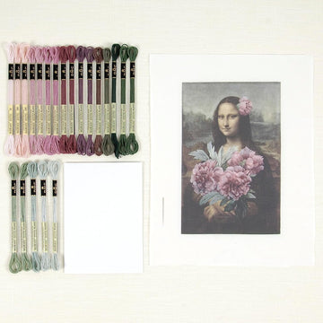 Inspired by Mona Lisa & Peony Branches, Leonardo Da Vinci & P.J Redouté, Le Louvre, Embroidery Kit