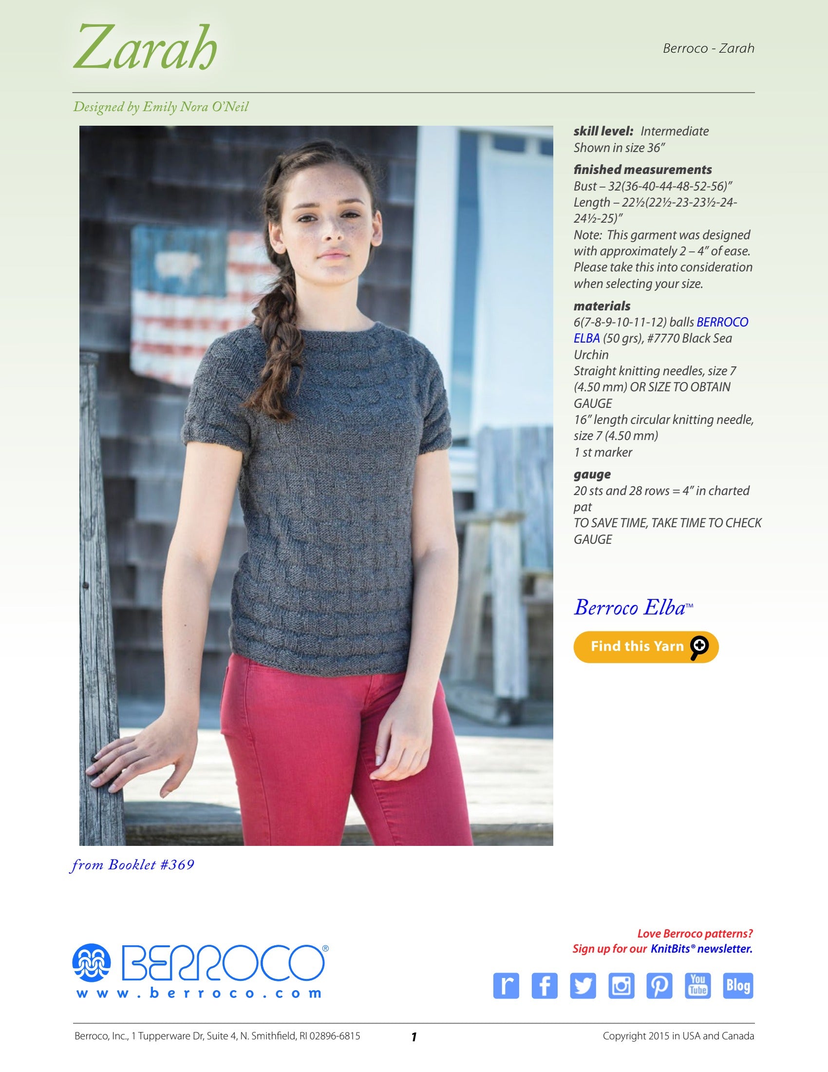 Berroco Zarah Jumper Knitting Pattern