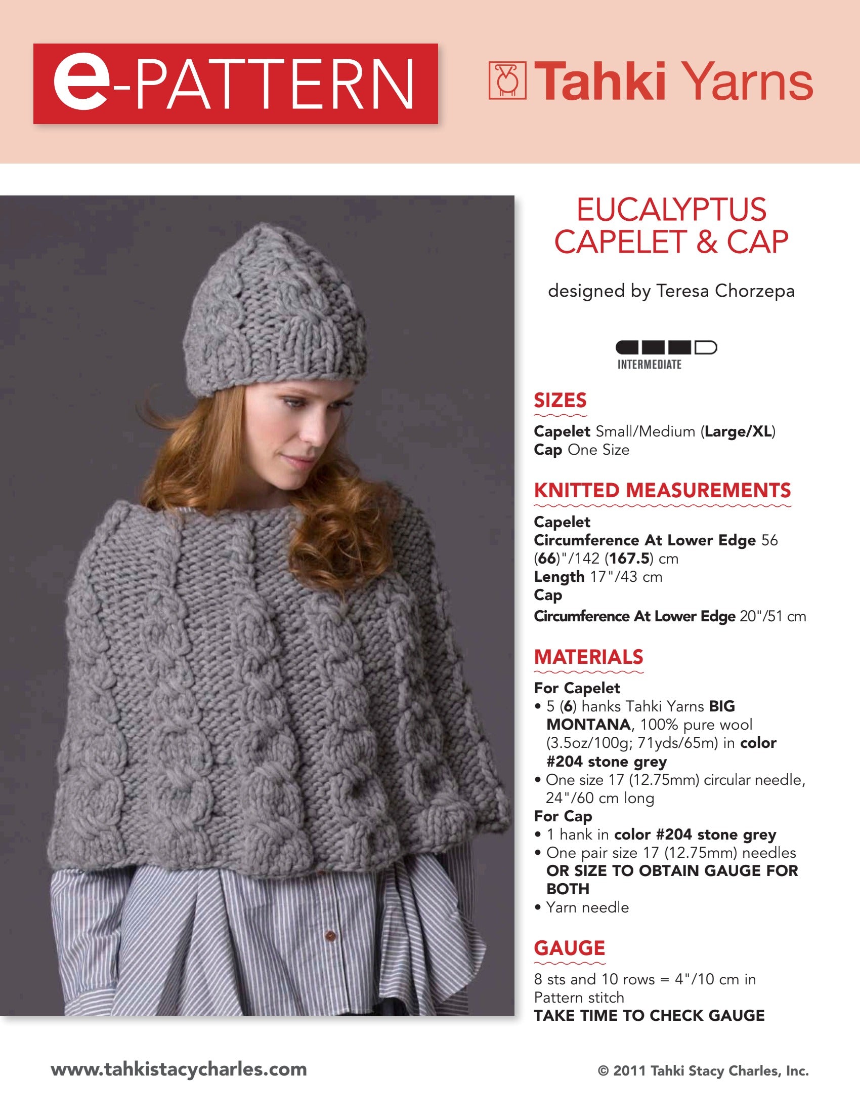 Tahki Yarns Eucalyptus Capelet & Cap Knitting Pattern