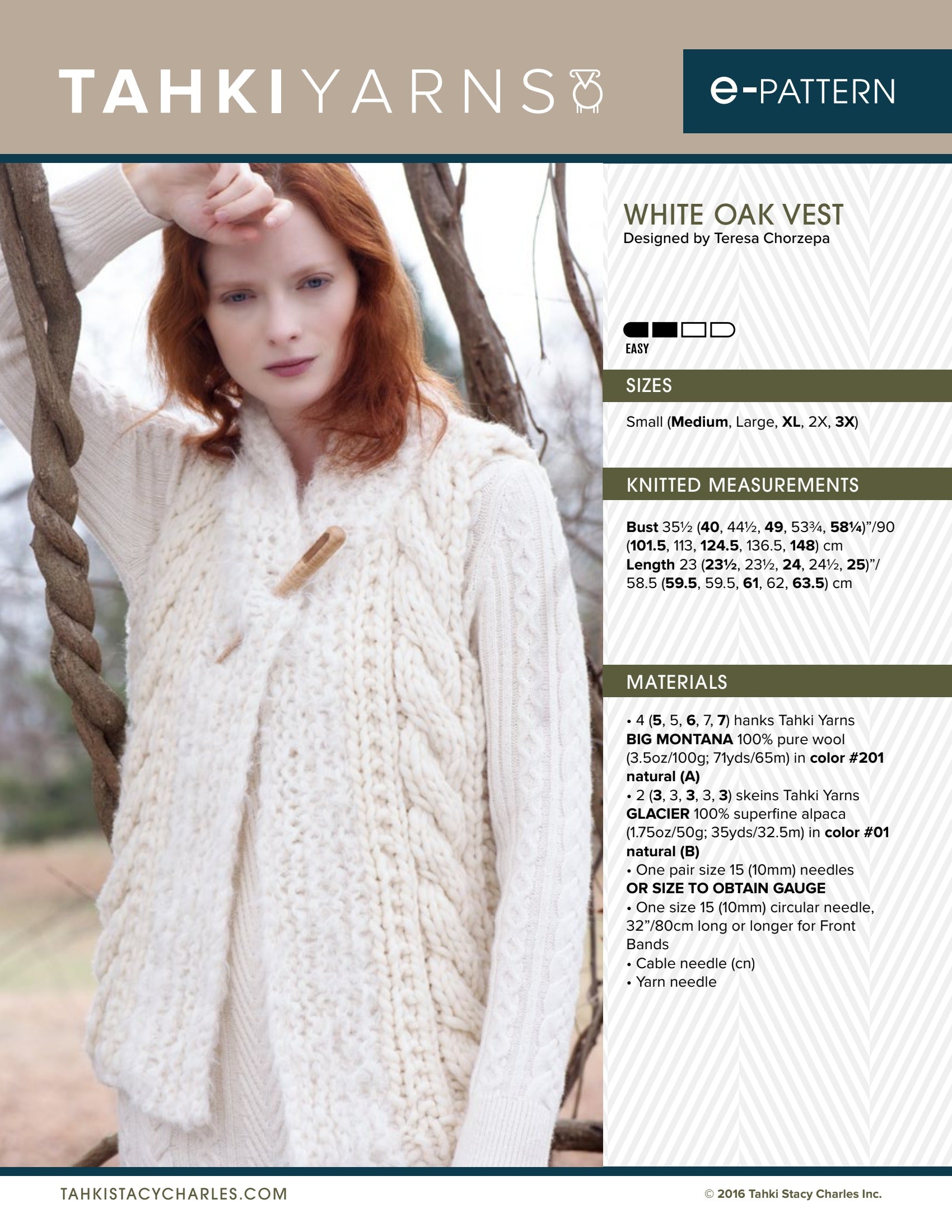 Tahki Yarns White Oak Vest Knitting Pattern