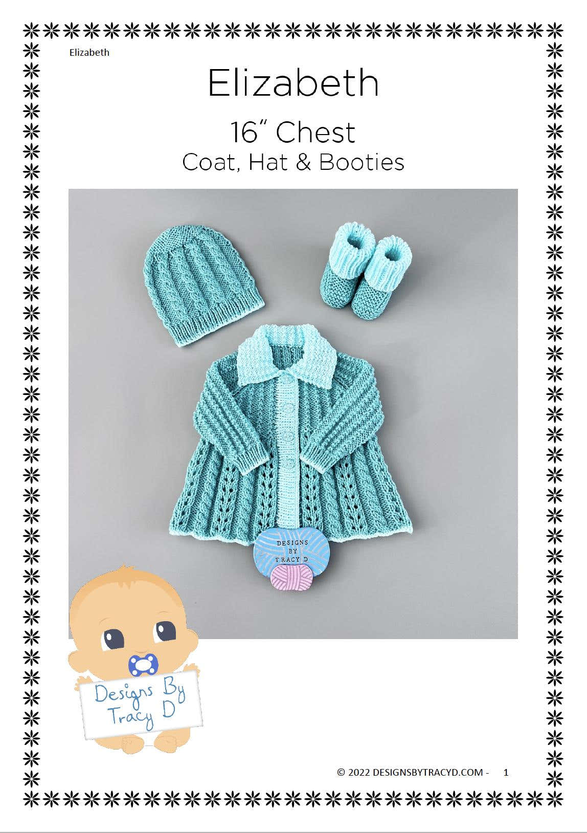 Elizabeth Coat, Hat & Booties 16 inch chest size newborn