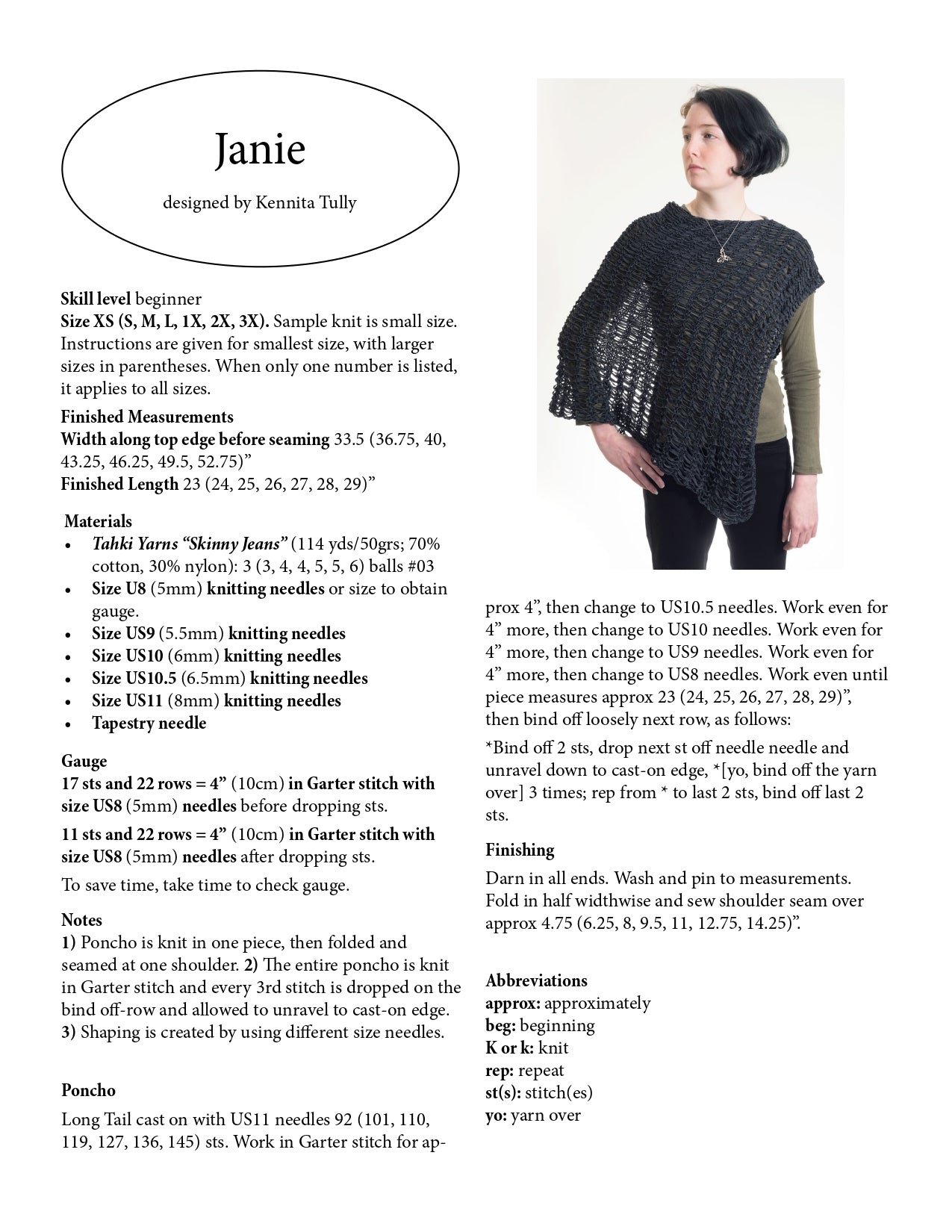 Wildflowerknits Janie Cape Knitting Pattern