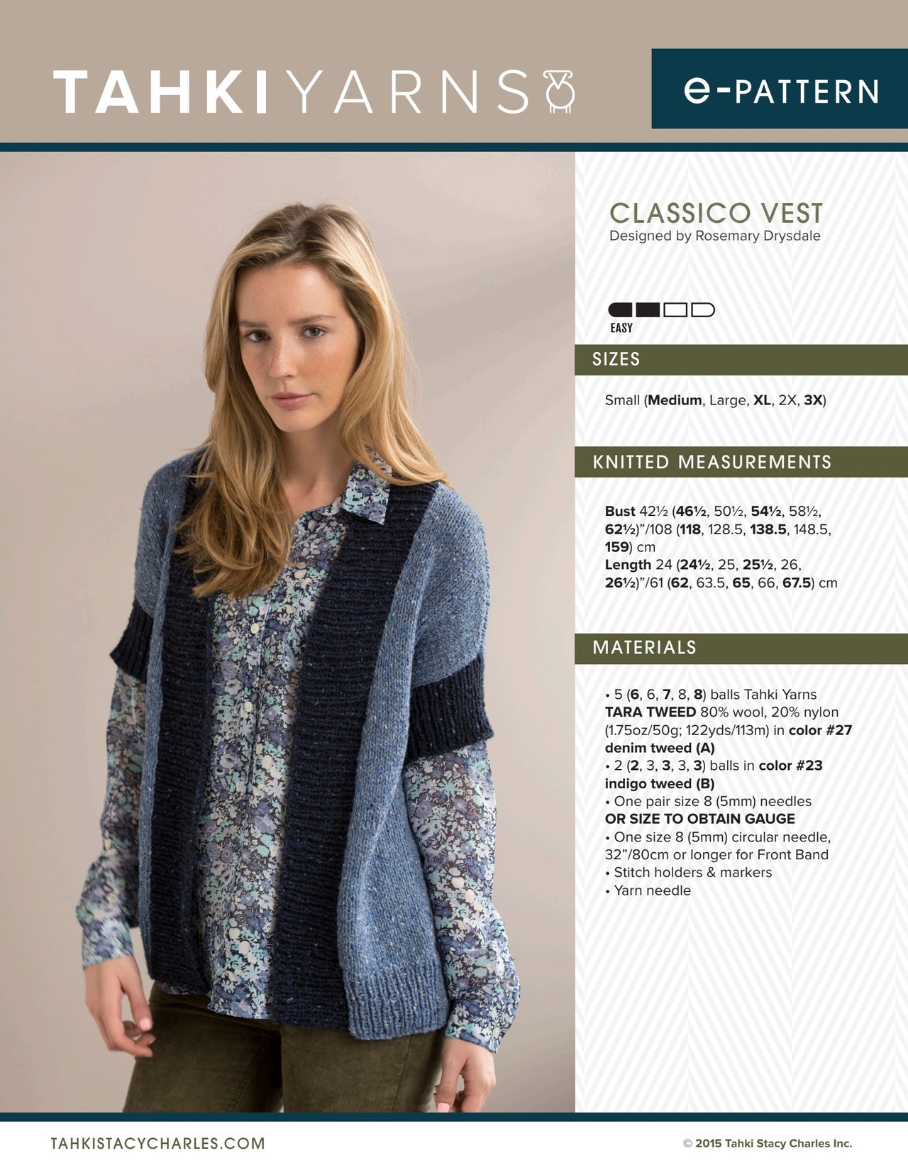 Tahki Yarns Classico Vest Knitting Pattern