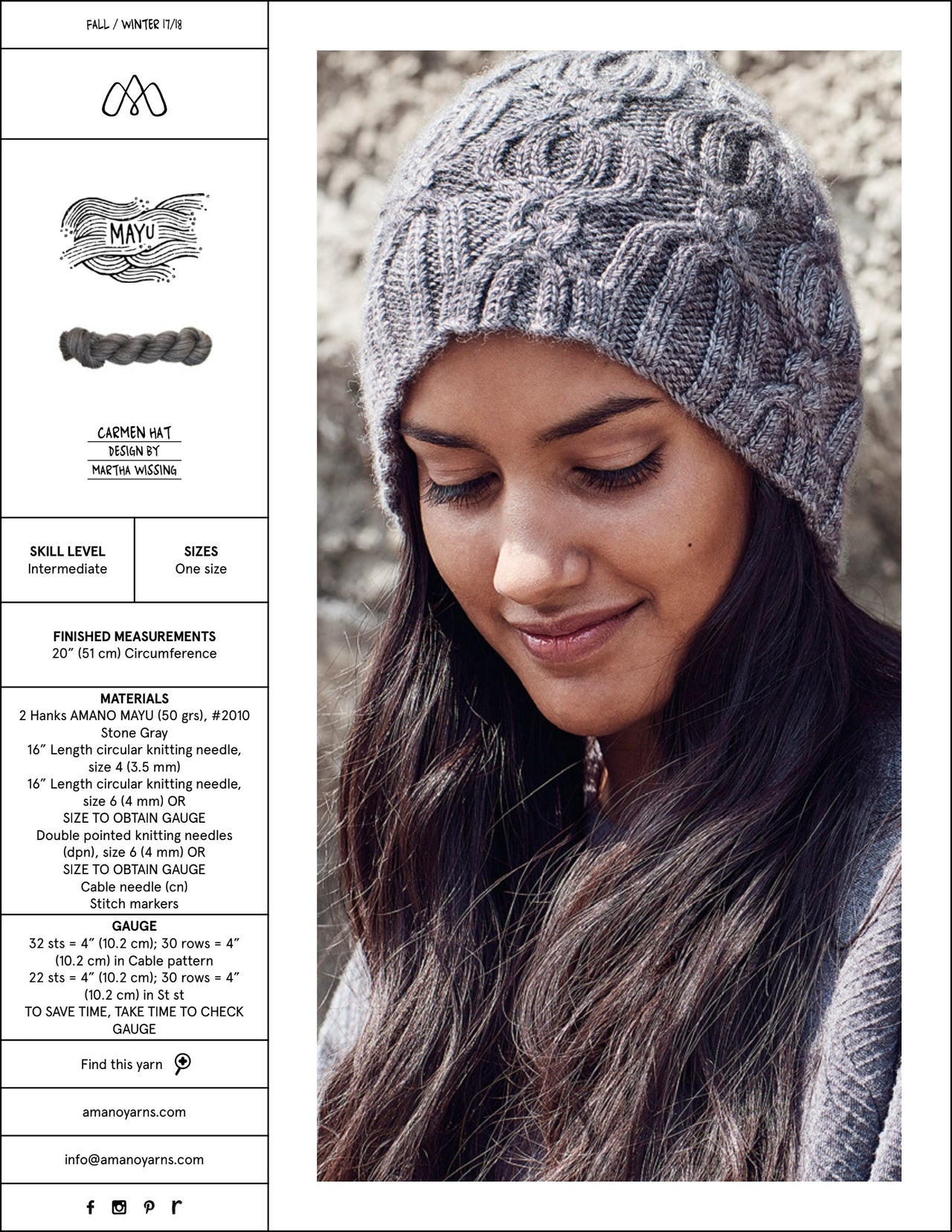 AMANO Carmen Hat Knitting Pattern