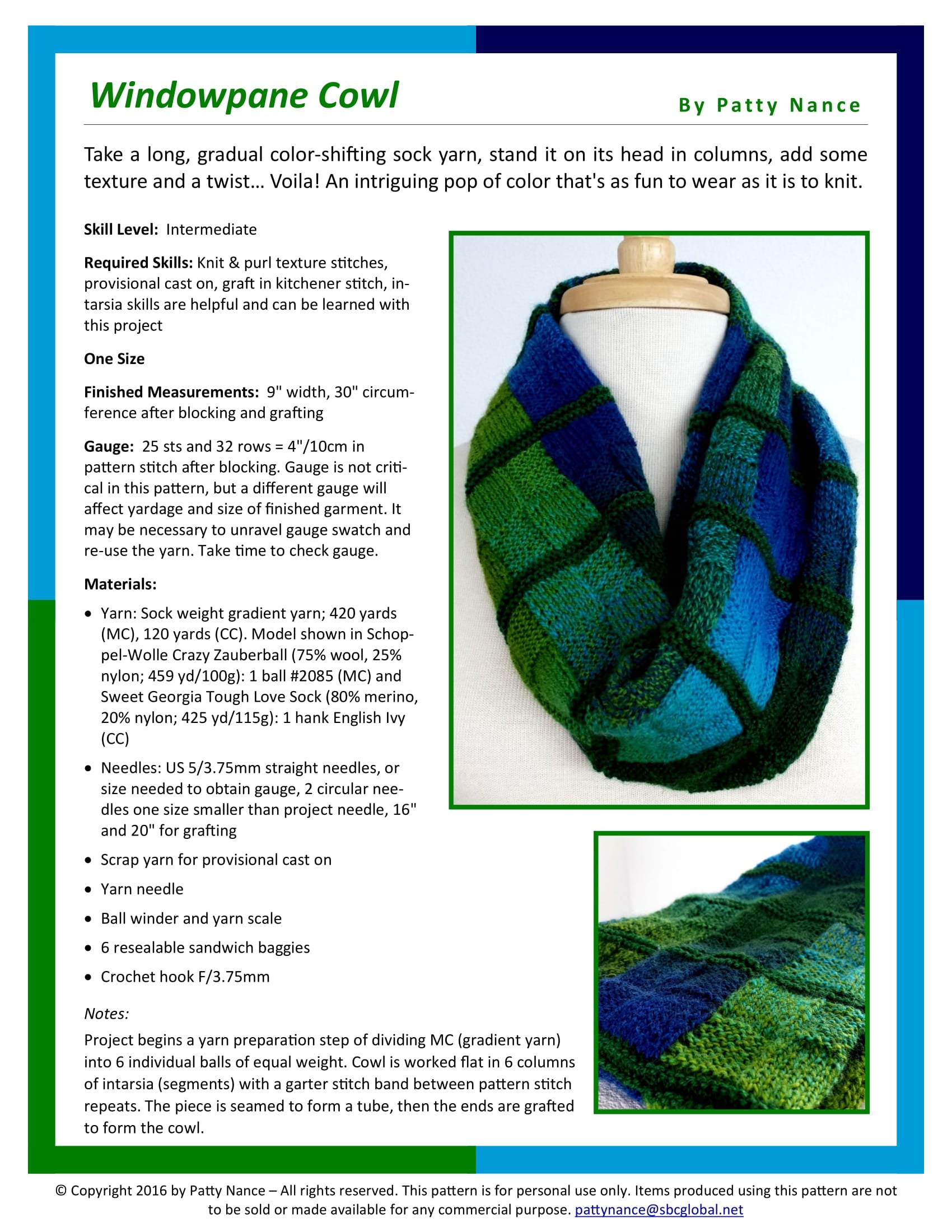 Patty's Knits Windowpane Cowl Knitting Pattern