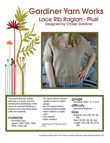 Gardiner Yarn Works Lace Rib Raglan Jumper Knitting Pattern