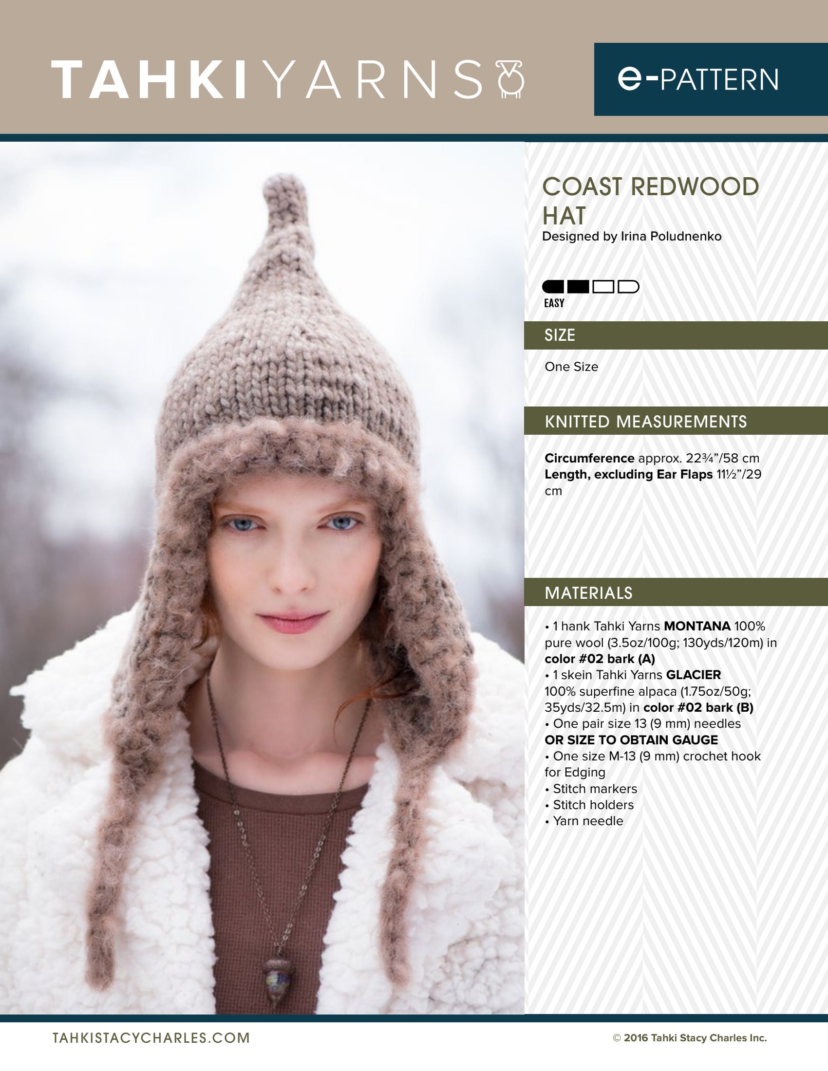 Tahki Yarns Coast Redwood Hat Knitting Pattern