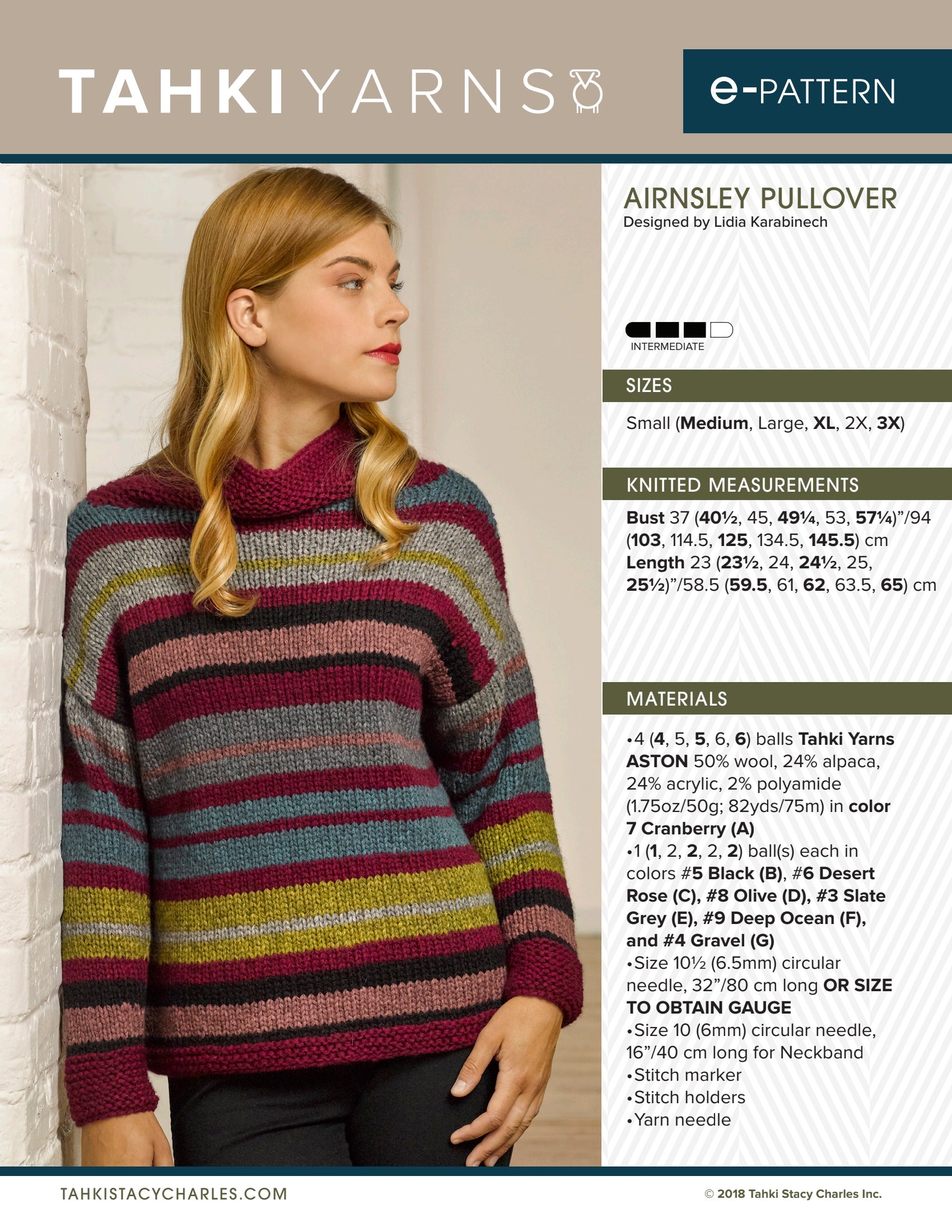 Tahki Yarns Airnsley Pullover Knitting Pattern