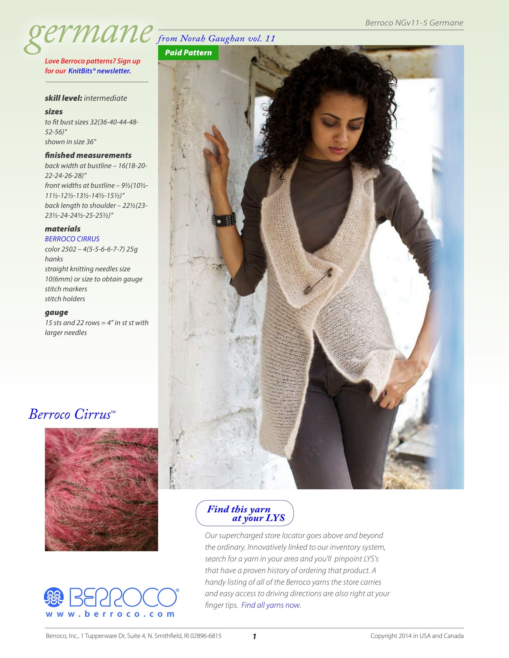 Berroco Germane Vest Knitting Pattern