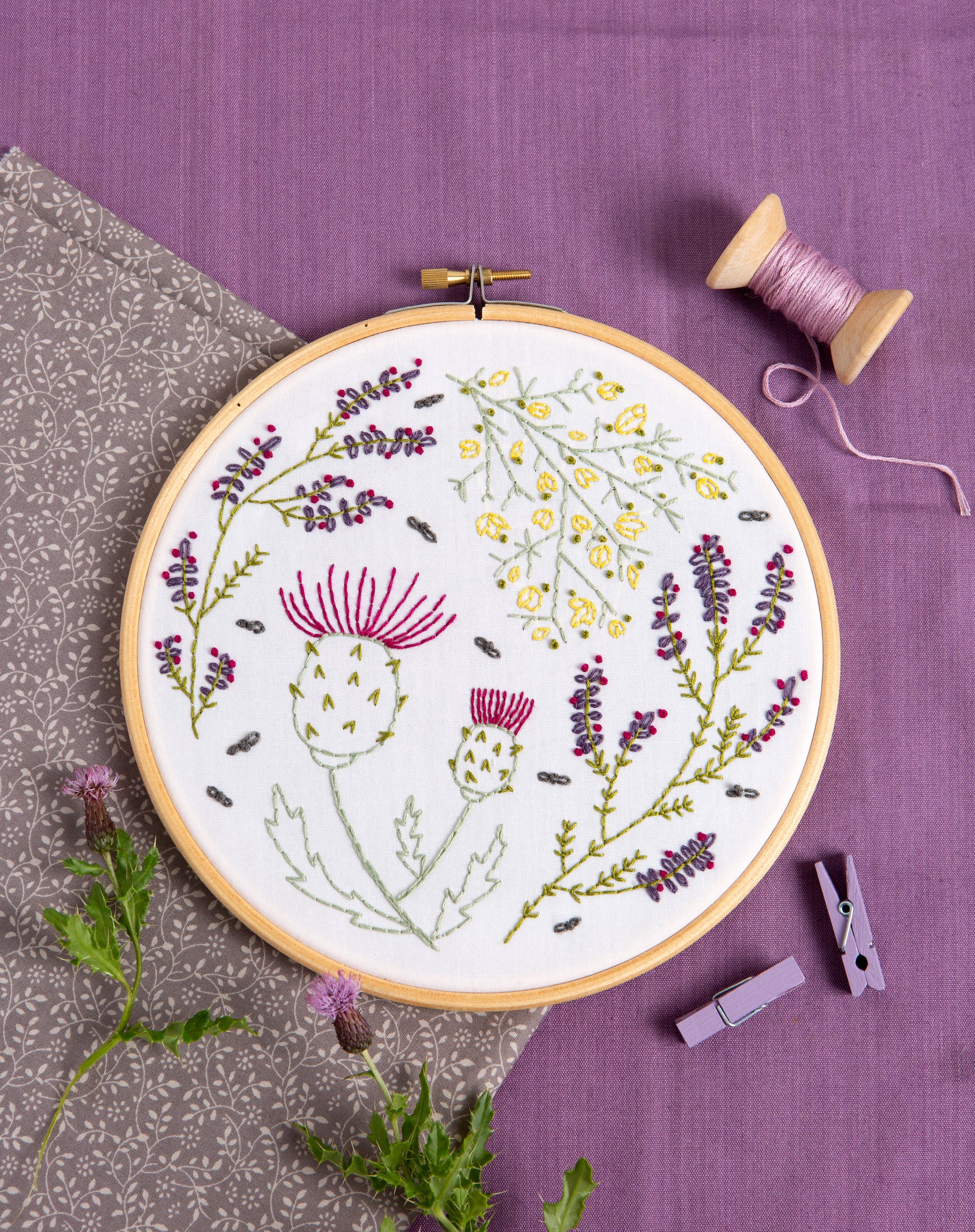 Hawthorn Handmade Highland Heathers Printed Embroidery Kit