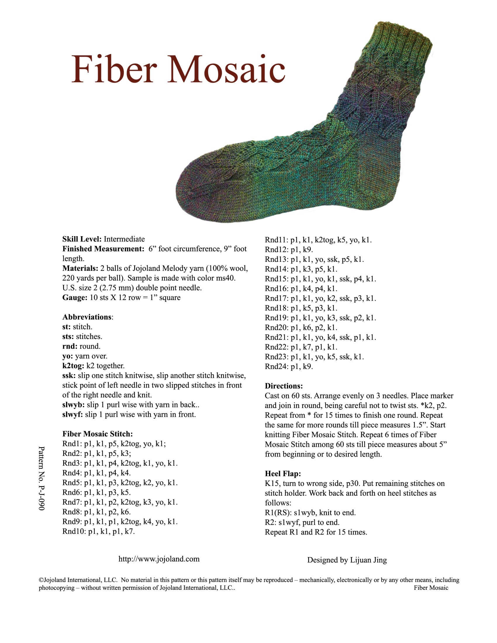 Jojoland Fiber Mosaic Socks Knitting Pattern