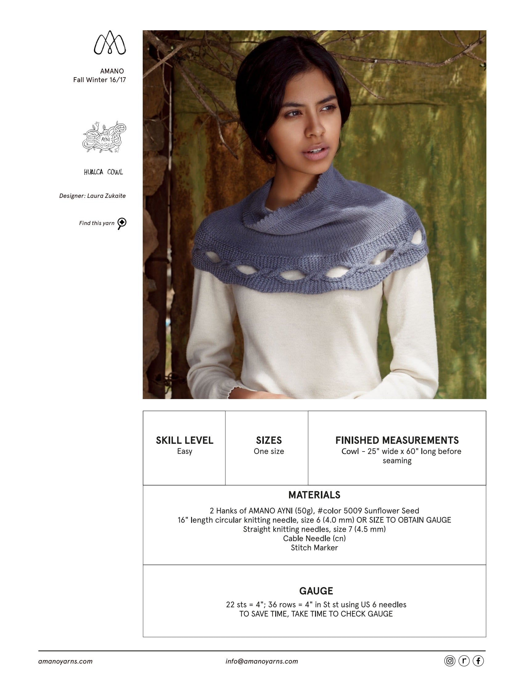 AMANO Hualca Cowl Knitting Pattern