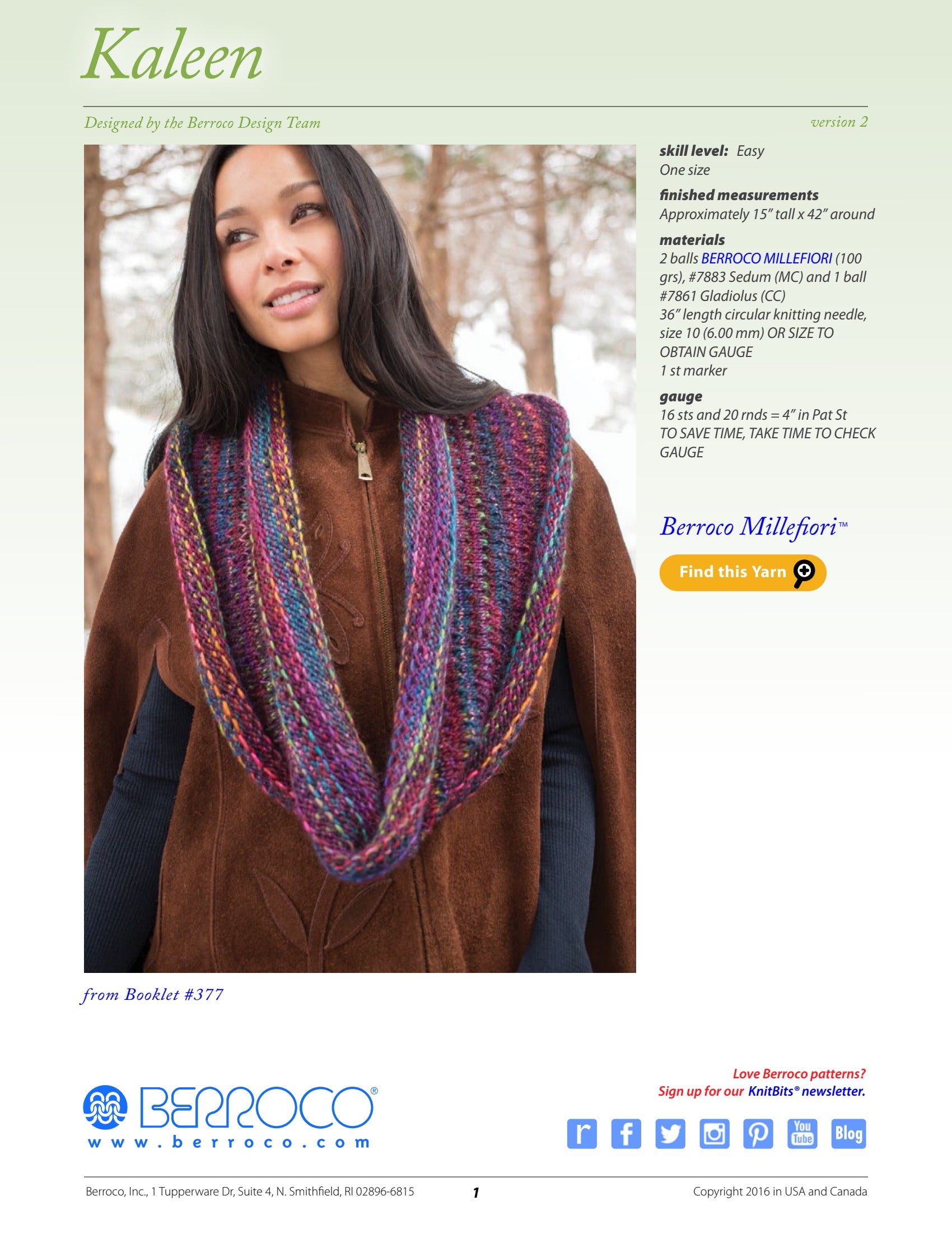 Berroco Kaleen Cowl Knitting Pattern