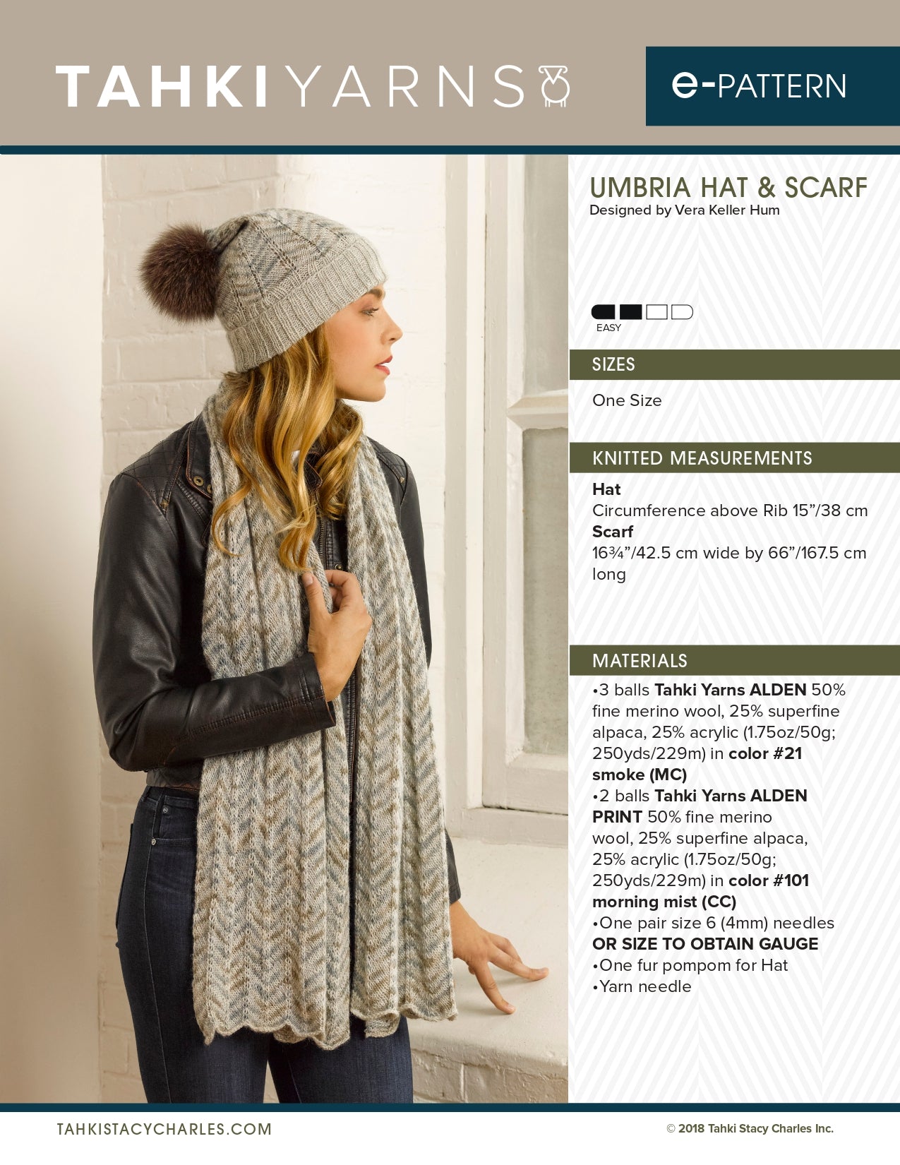 Tahki Yarns Umbria Hat & Scarf Knitting Pattern