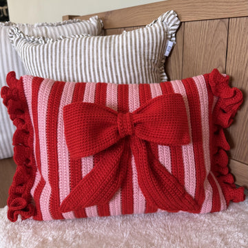 Stripy and Bright crochet cushion.