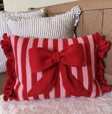 Stripy and Bright crochet cushion.