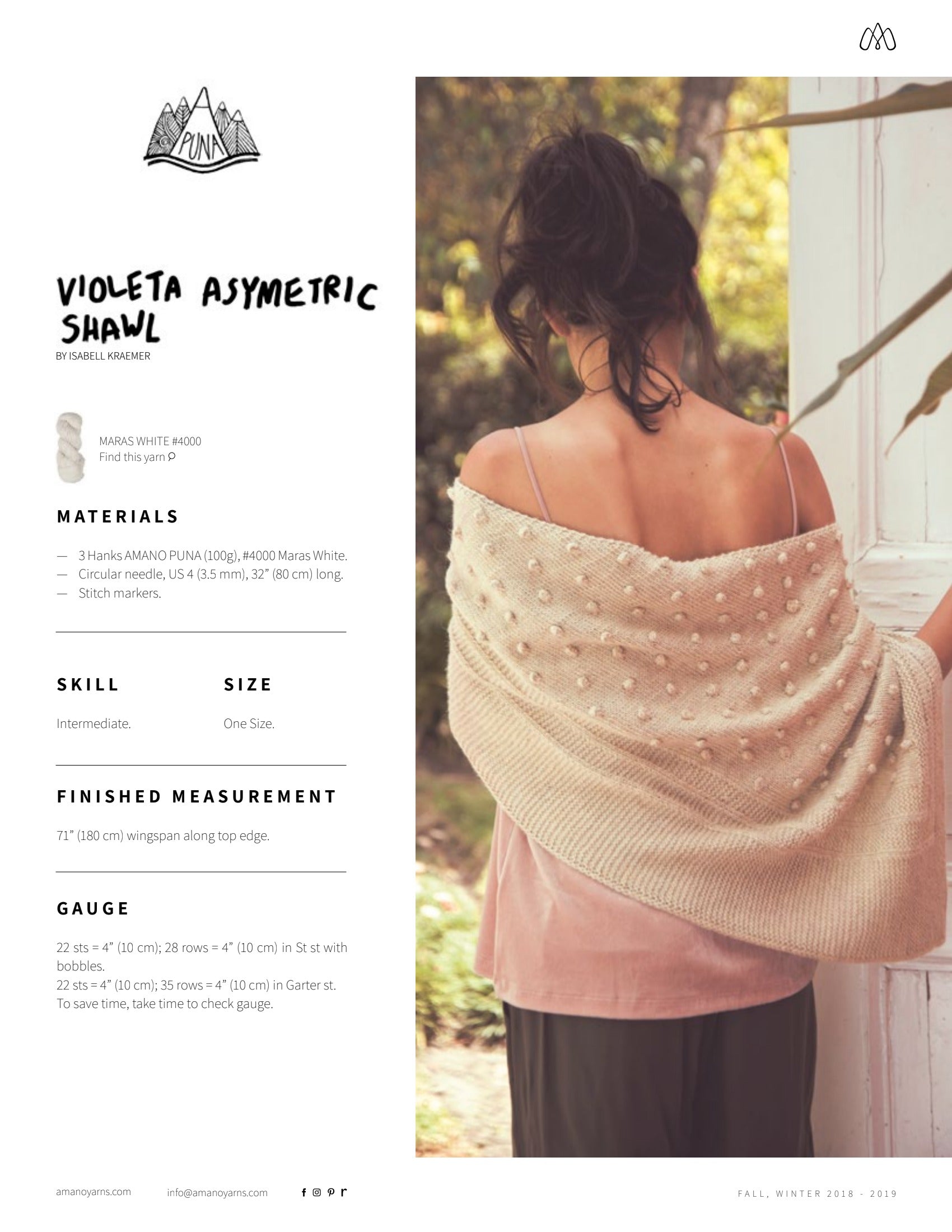 AMANO Violeta Asymetric Shawl Wrap Knitting Pattern