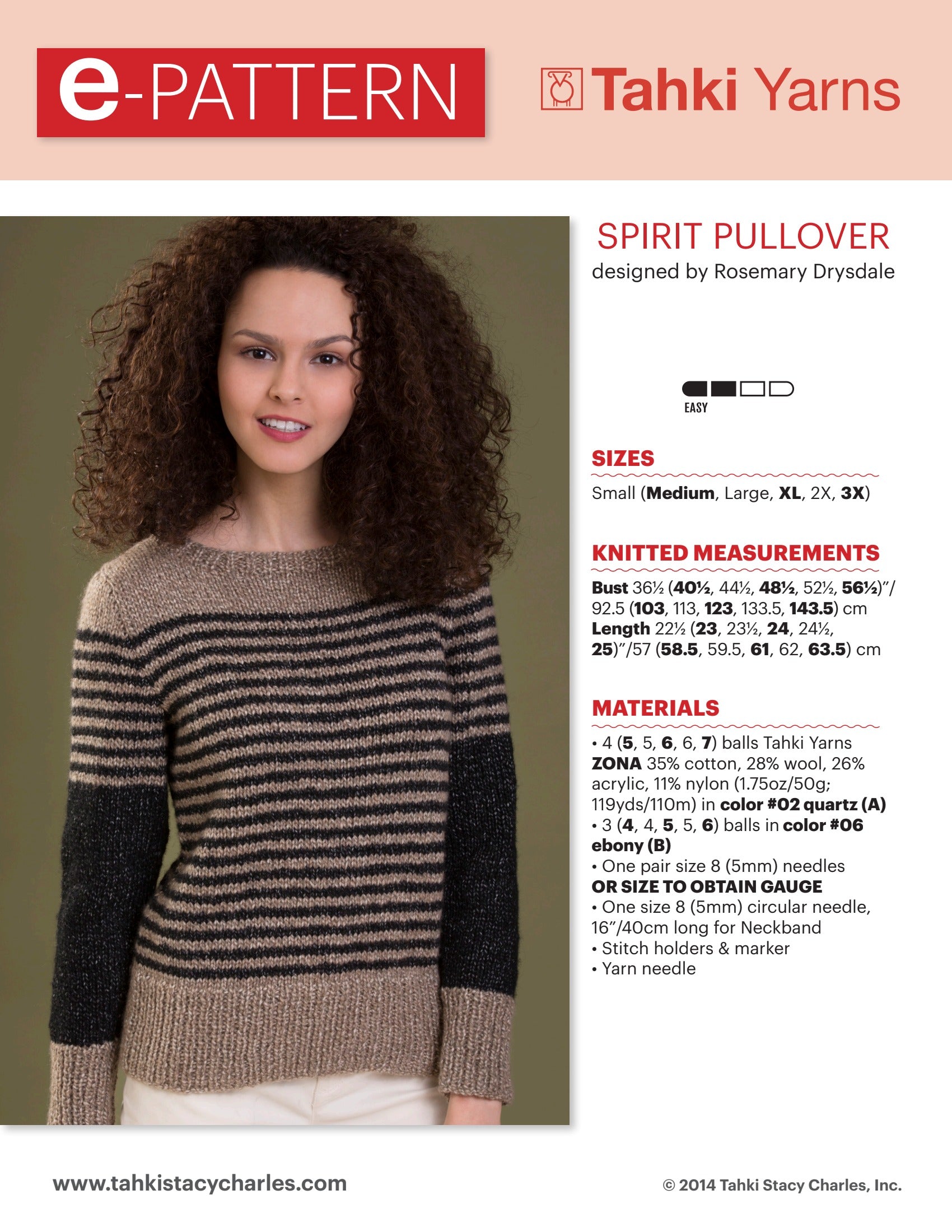 Tahki Yarns Spirit Pullover Knitting Pattern