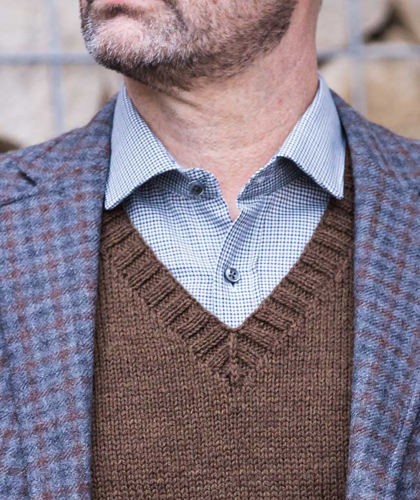 Churchmouse Studio His Vest in Rowan Tweed DK/Pure Wool Superwash DK