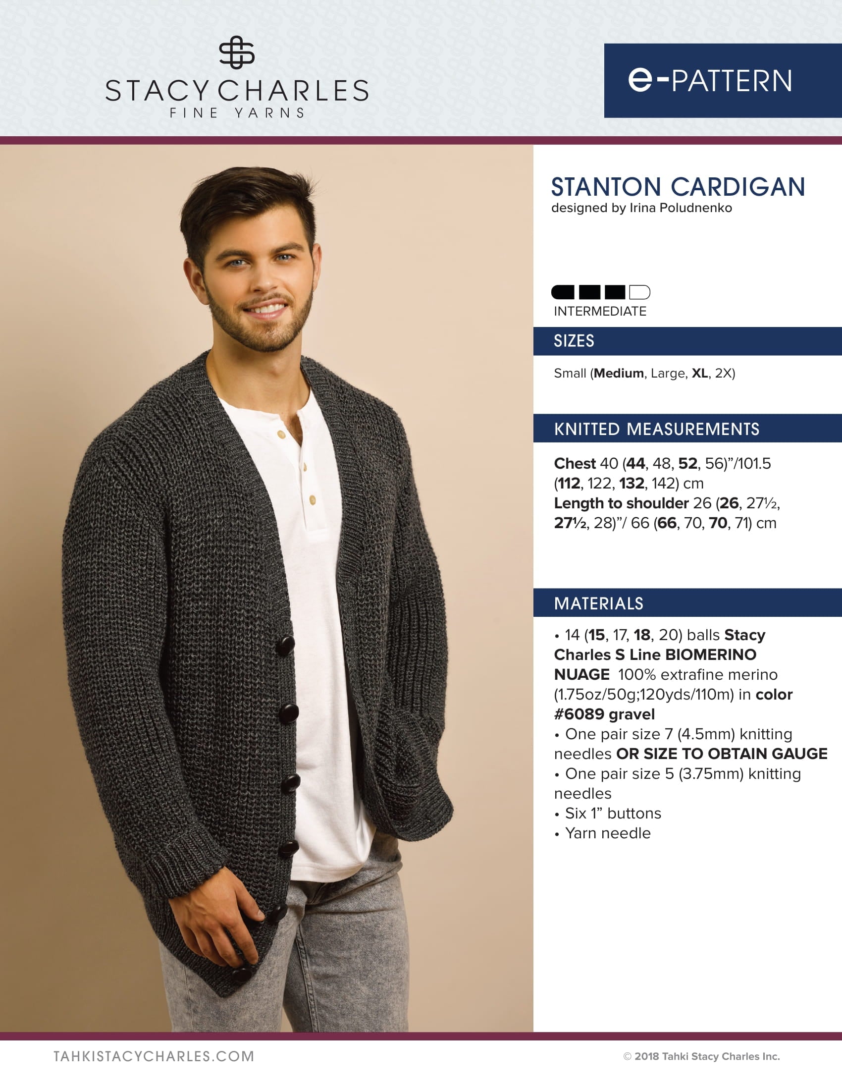 Stacy Charles Fine Yarns Stanton Cardigan Knitting Pattern