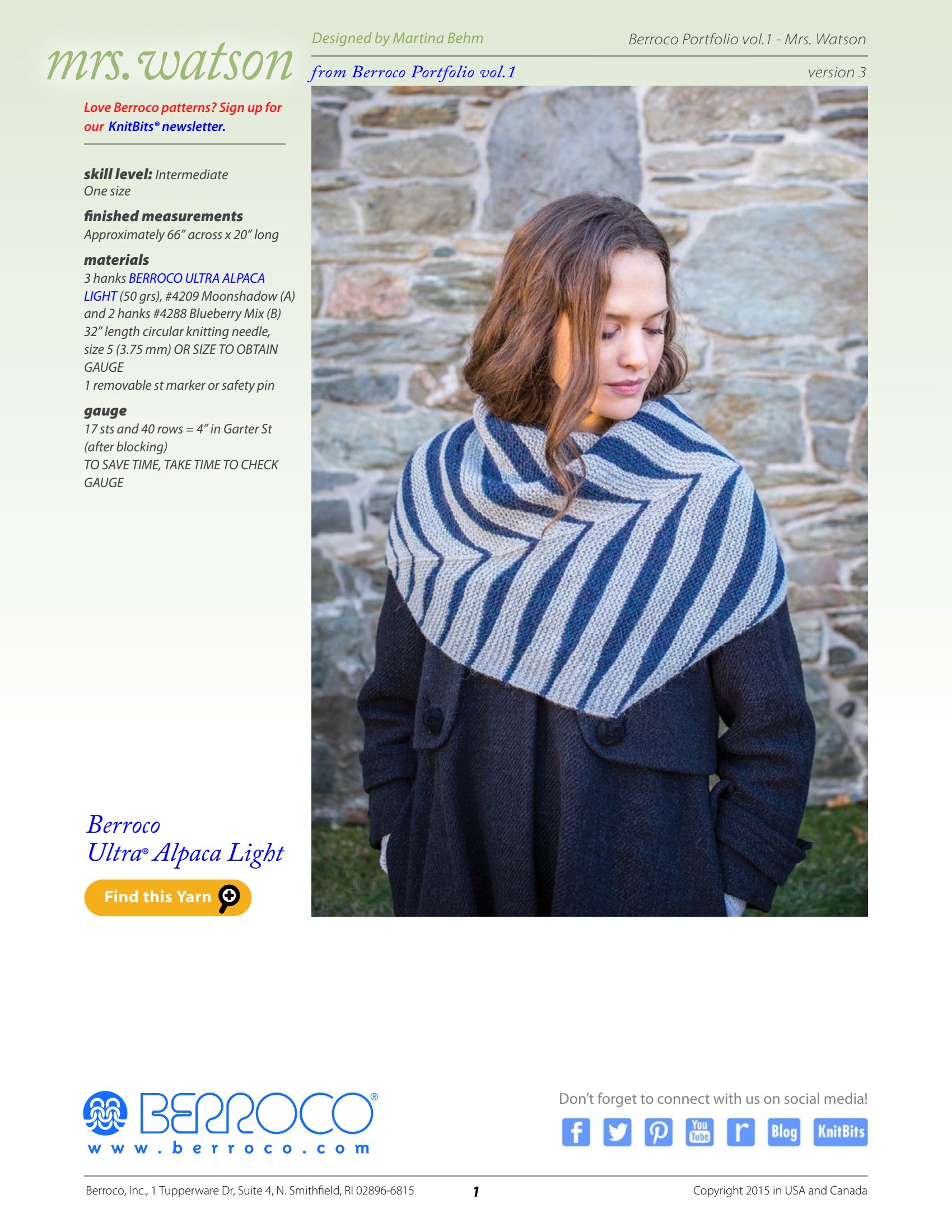Berroco Mrs. Watson- Portfolio Wrap Knitting Pattern