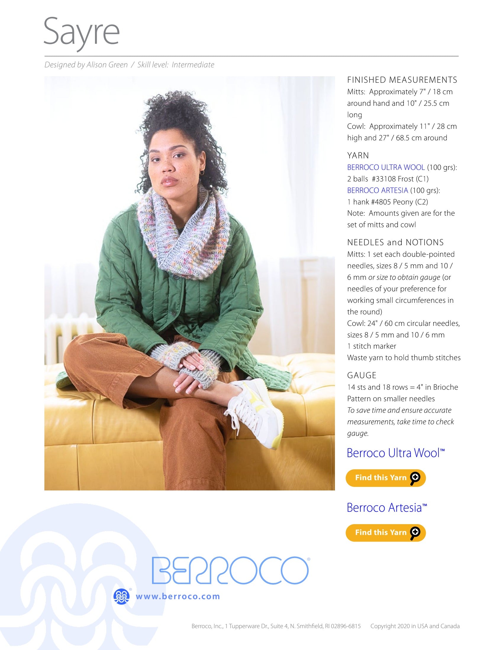 Berroco Sayre Cowl Knitting Pattern