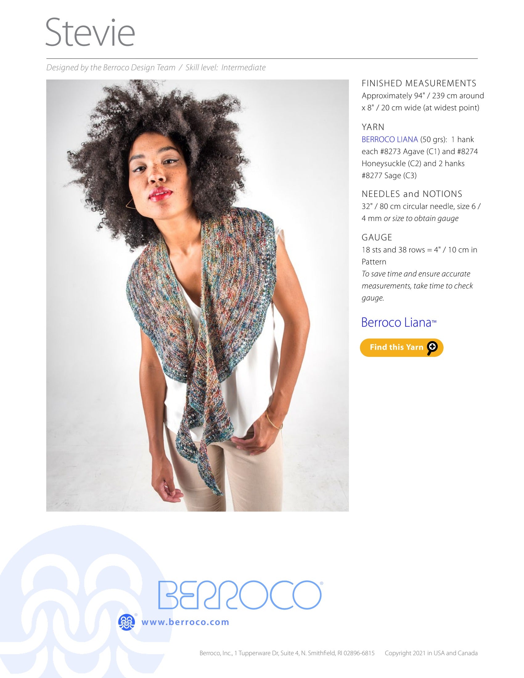 Berroco Stevie Scarf Knitting Pattern