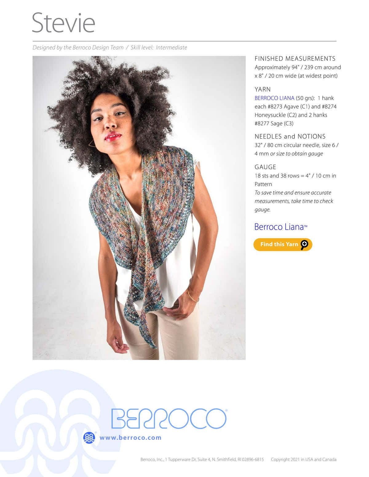 Berroco Stevie Scarf Knitting Pattern