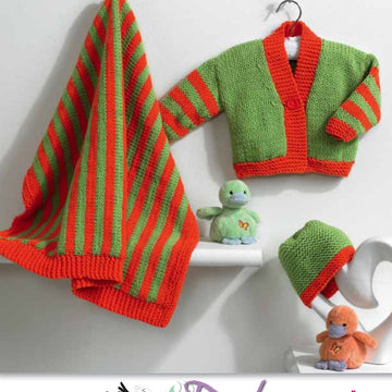 Euro Jessica Cardigan, Hat, and Blanket Knitting Pattern