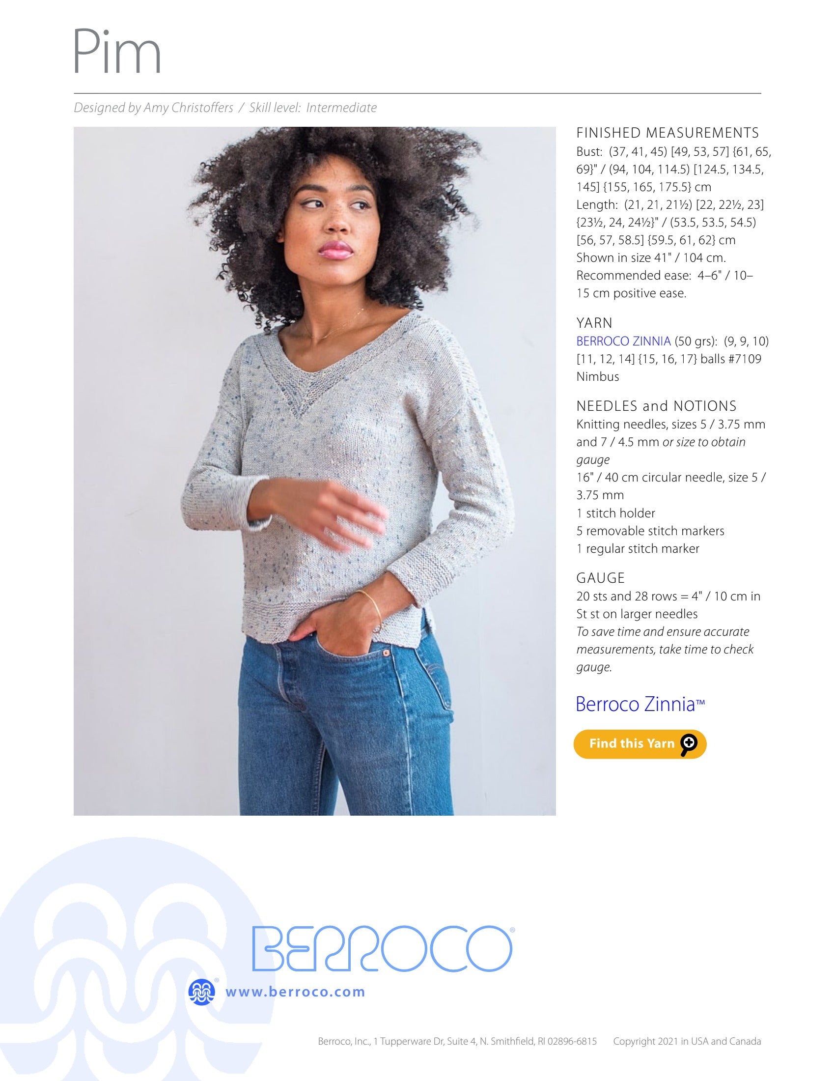 Berroco Pim Jumper Knitting Pattern
