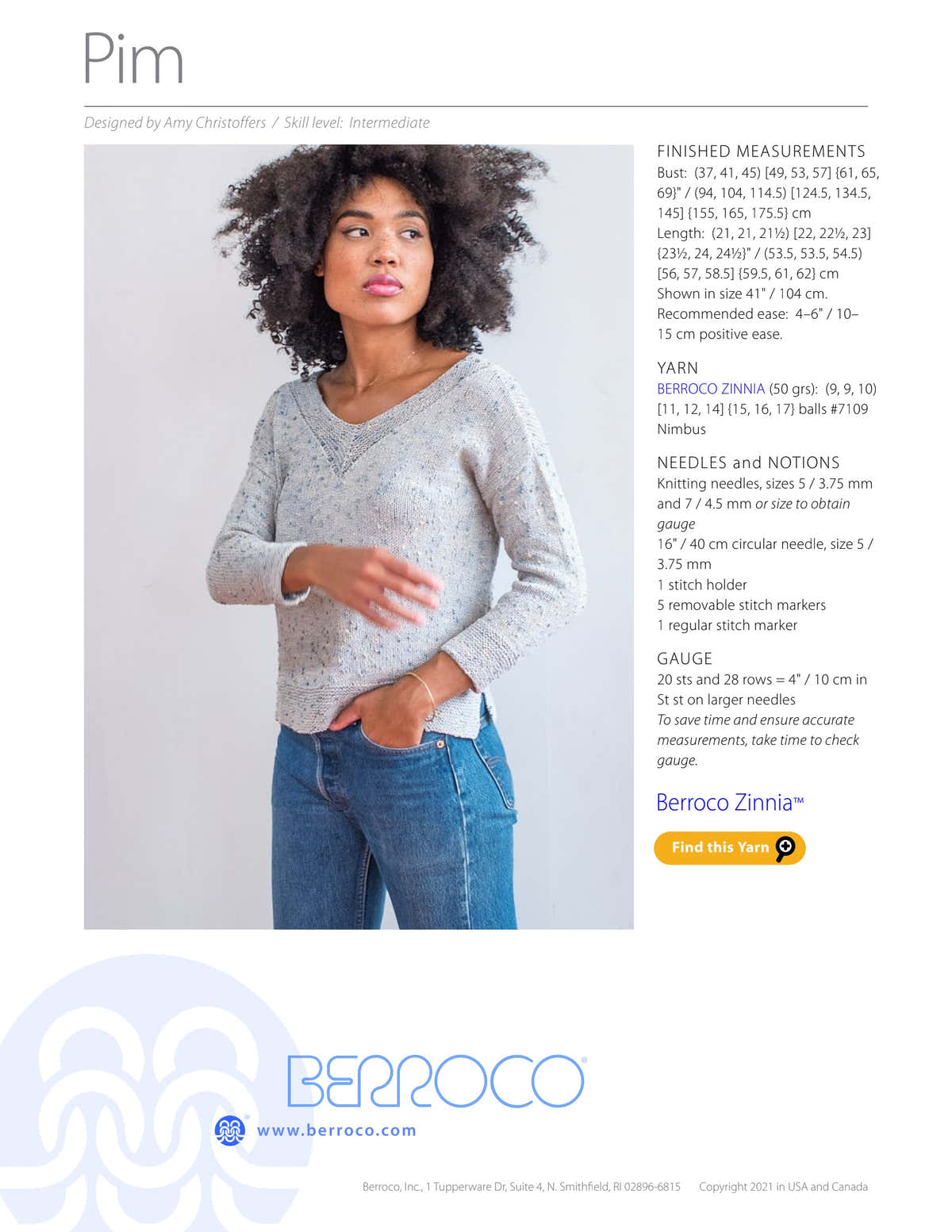 Berroco Pim Jumper Knitting Pattern