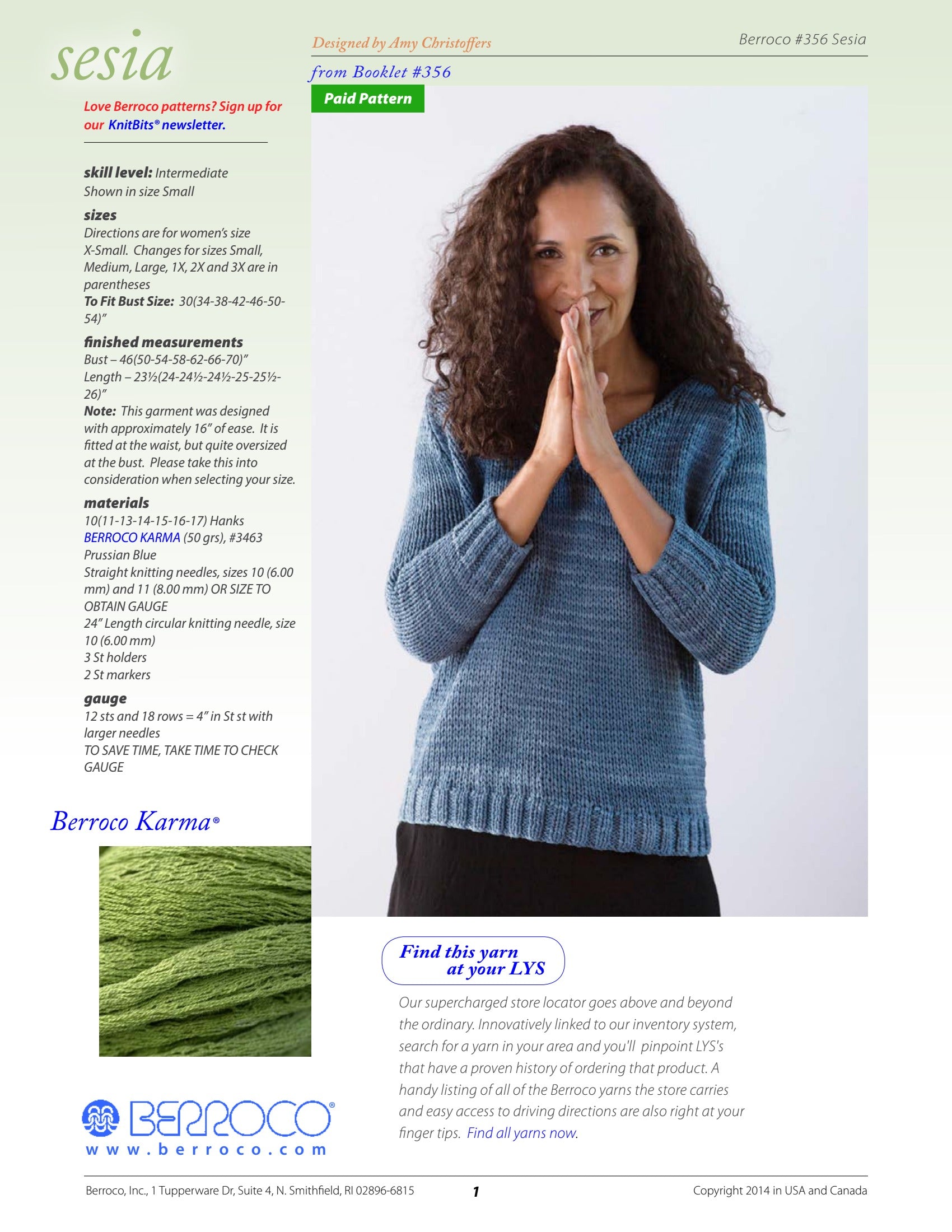 Berroco Sesia Jumper Knitting Pattern