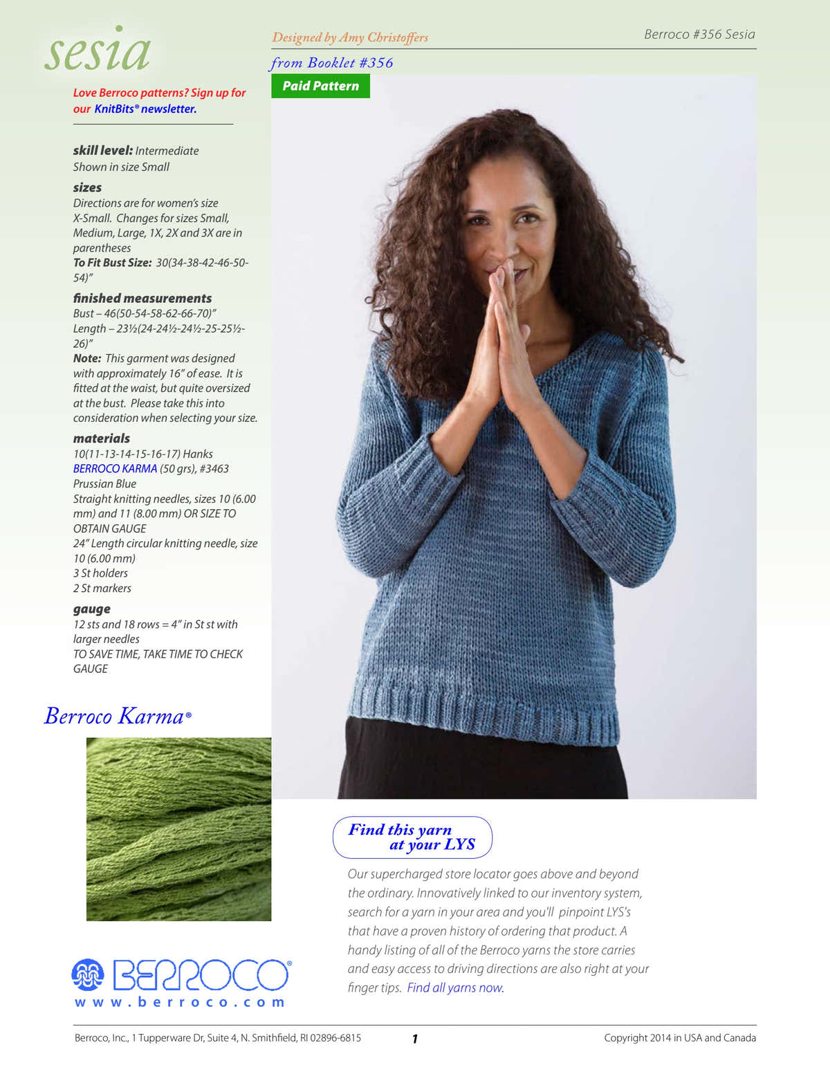Berroco Sesia Jumper Knitting Pattern