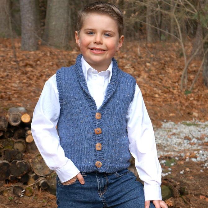 Plymouth Yarn Kid's Shawl Collared Vest Knitting Pattern