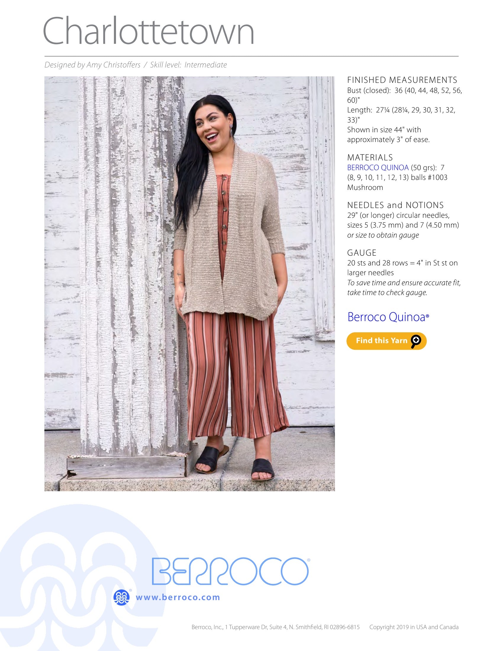 Berroco Charlottetown Cardigan Knitting Pattern
