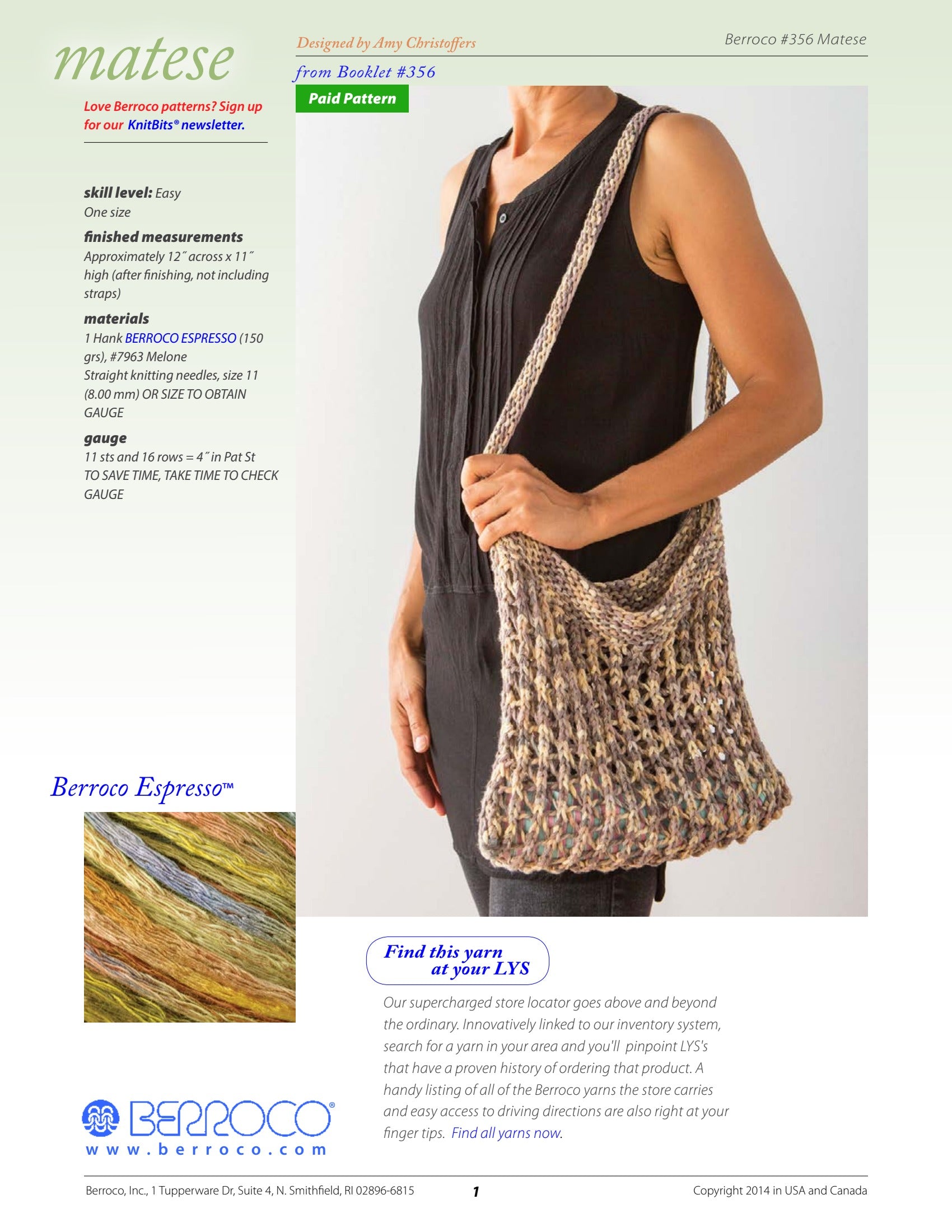 Berroco Matese Bag Knitting Pattern
