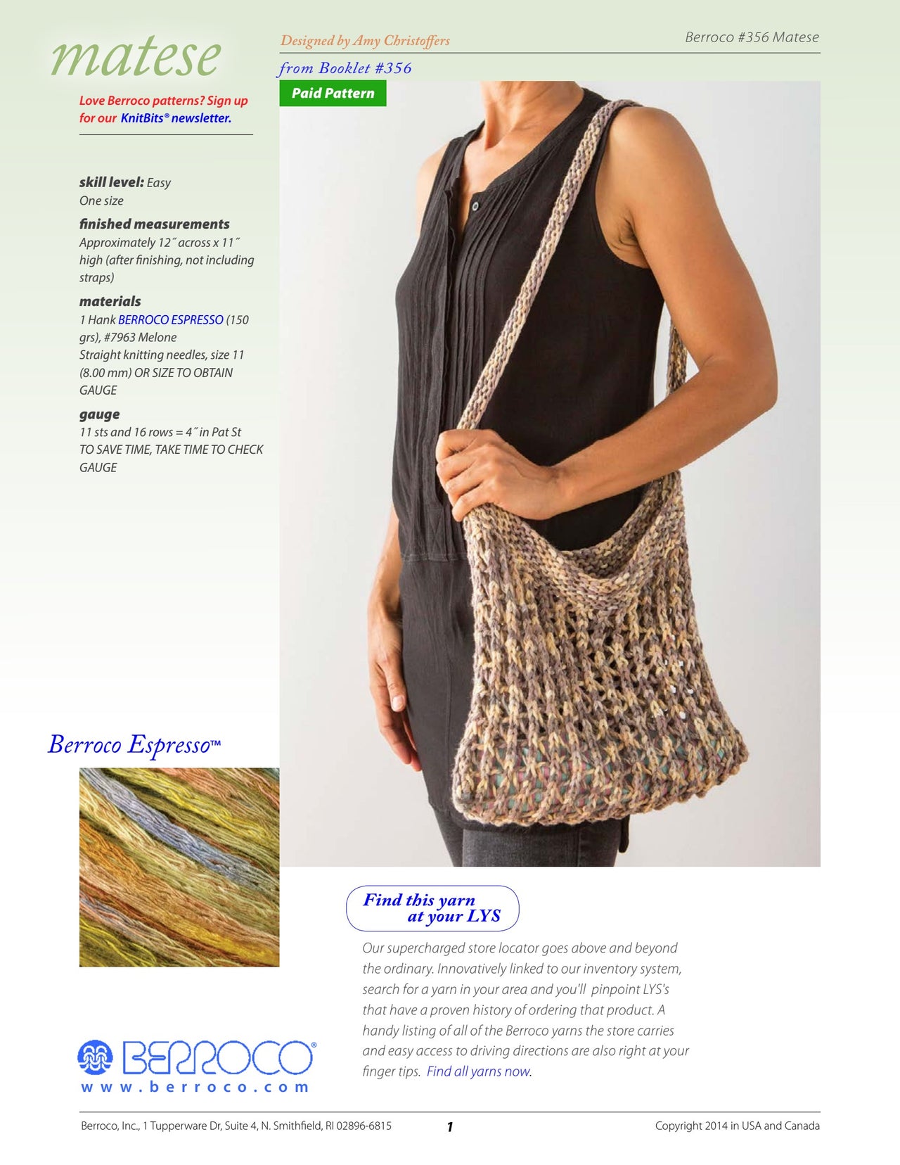 Berroco Matese Bag Knitting Pattern