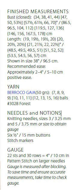 Berroco Sintra Cardigan Knitting Pattern