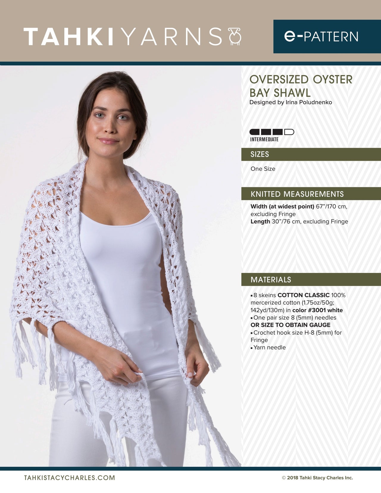 Tahki Yarns Oversized Oyster Bay Shawl Knitting Pattern