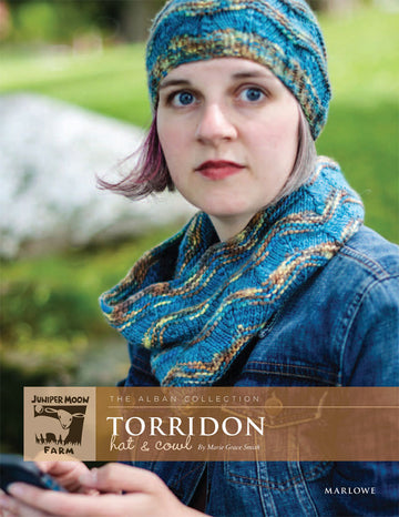 Torridon Hat & Cowl in Juniper Moon Marlowe Jeweltones & Marlowe Dappled
