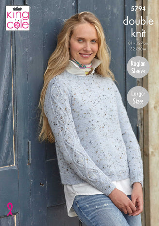 Ladies Round & Stand Up Neck Sweaters in King Cole Homespun DK
