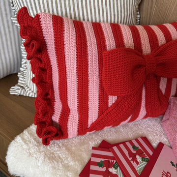 Stripy and Bright crochet cushion.