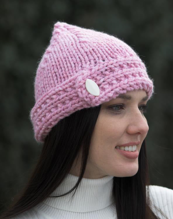 Buttoned Hat and Mittens Knitting Pattern